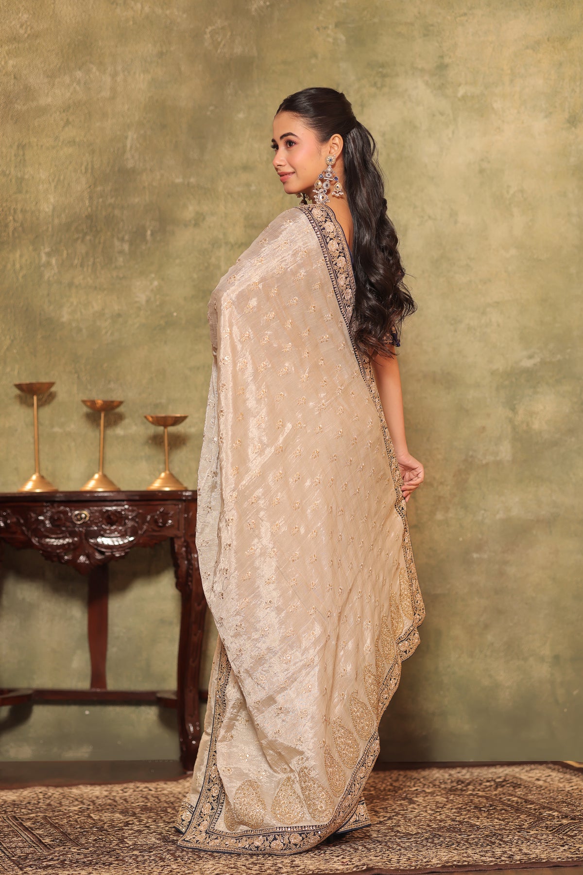Tissue Saree with Hand-Embroidered Border