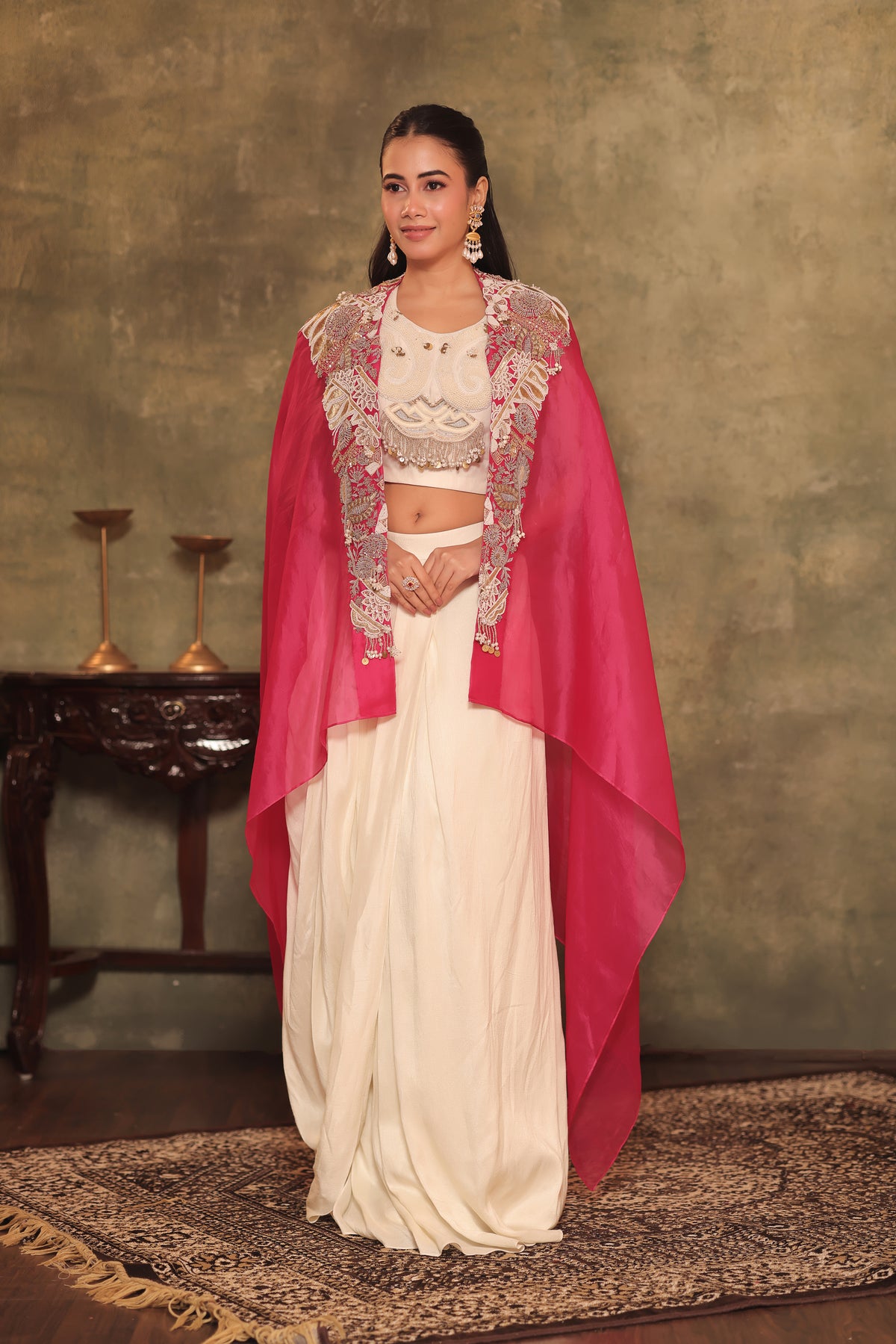 Ivory and Rani Pink Three-Piece Bridal Set