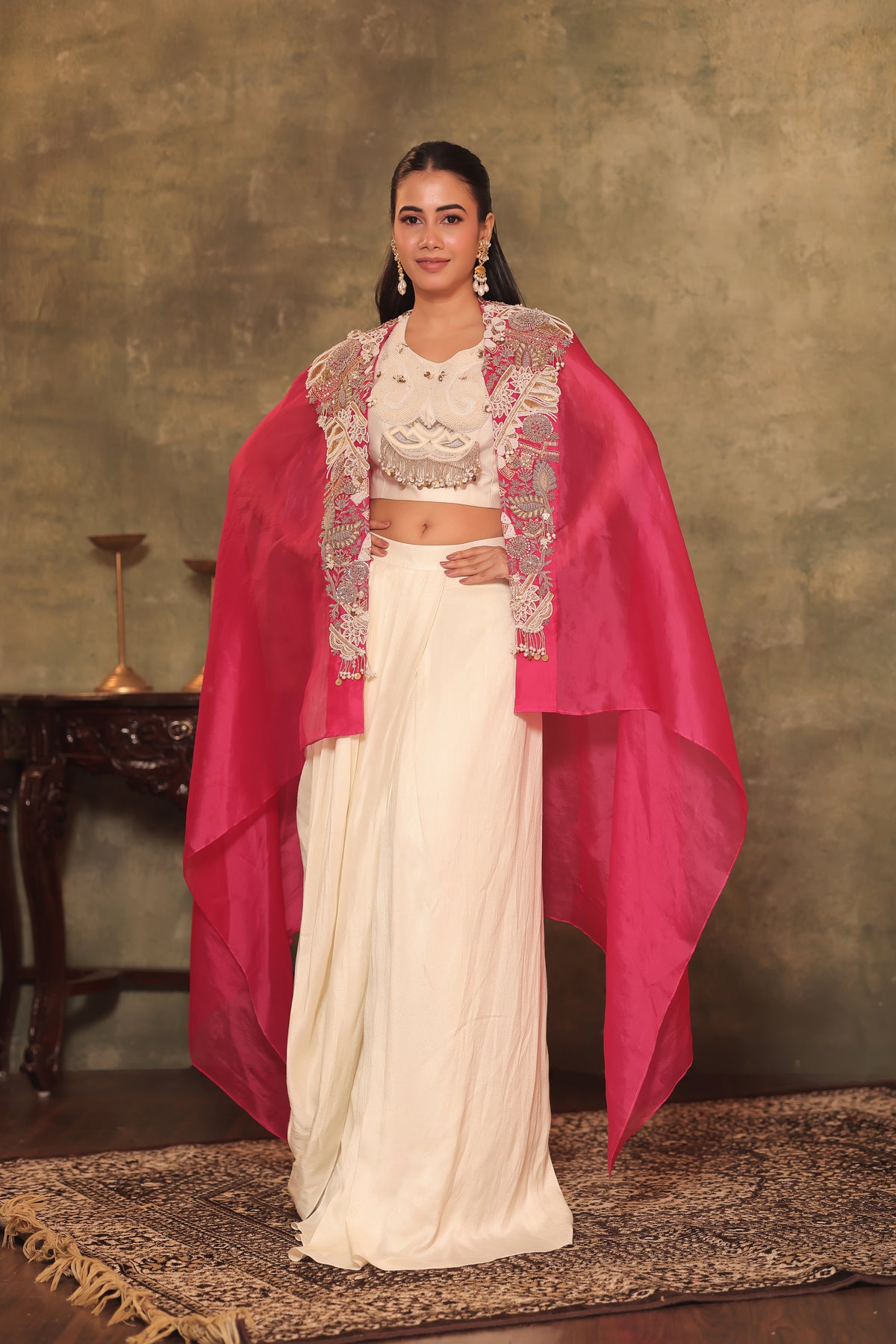 Ivory and Rani Pink Three-Piece Bridal Set