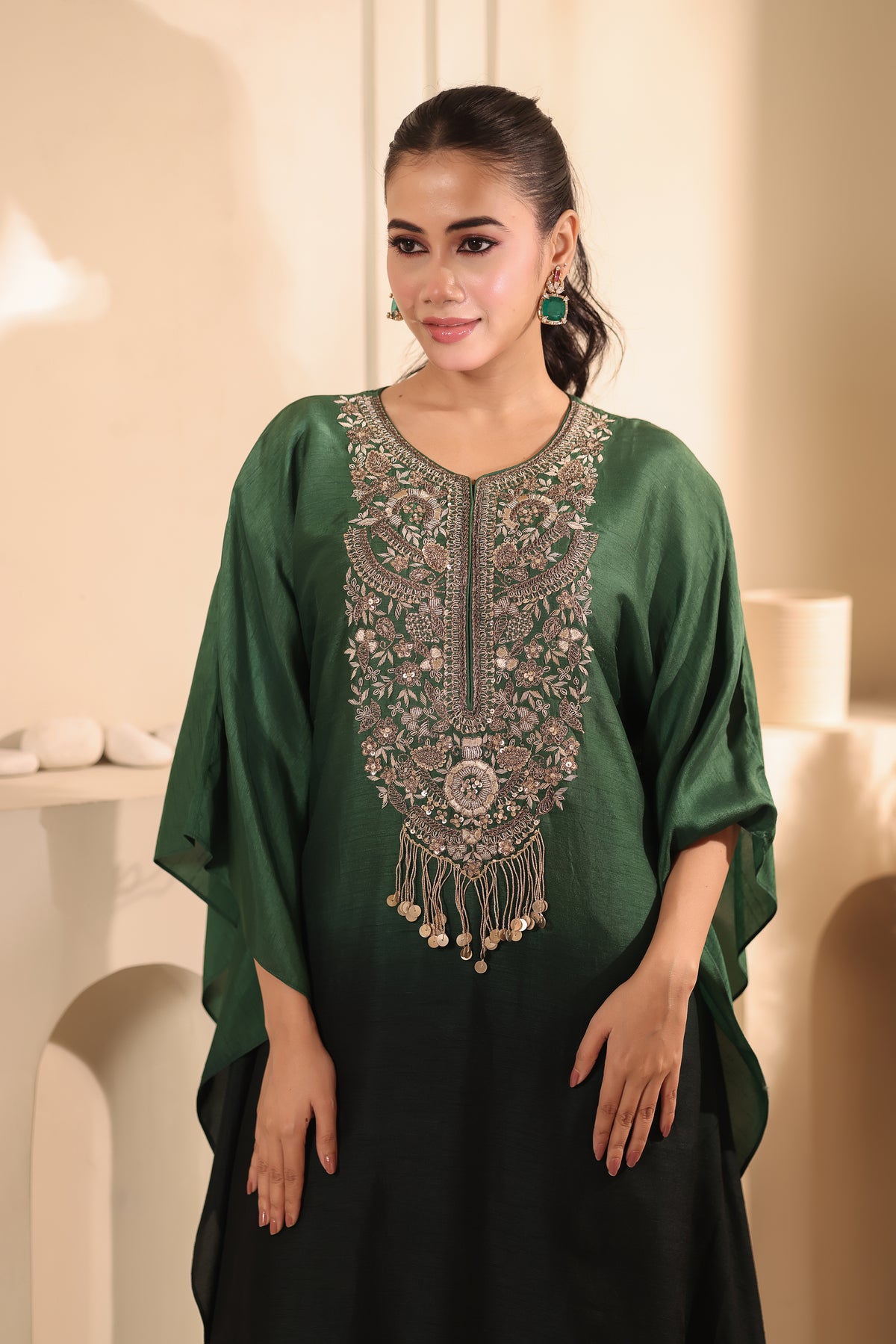 Emerald Ombre Bamboo Kaftan Dress