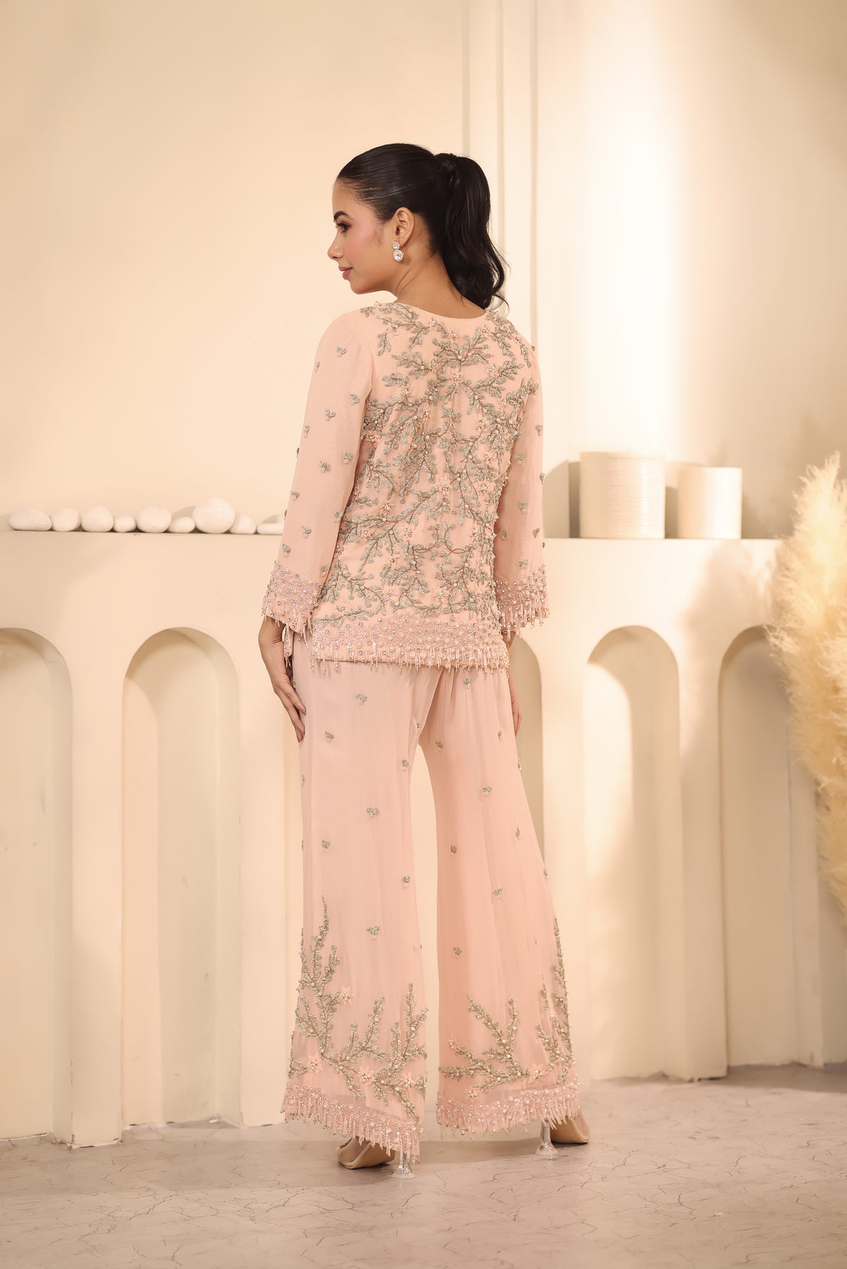 Baby Pink Embroidered Palazzo Set