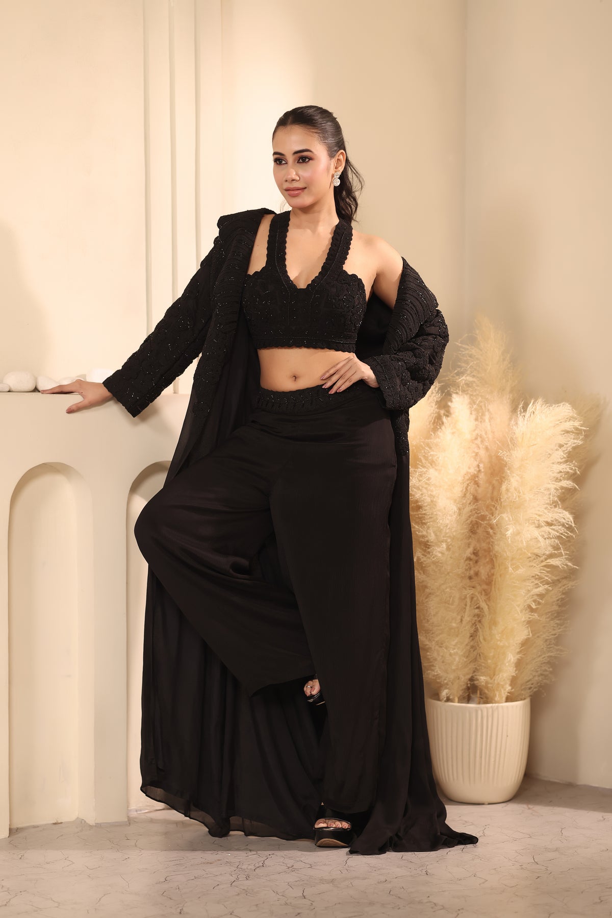 Black Embroidered Three-Piece Set