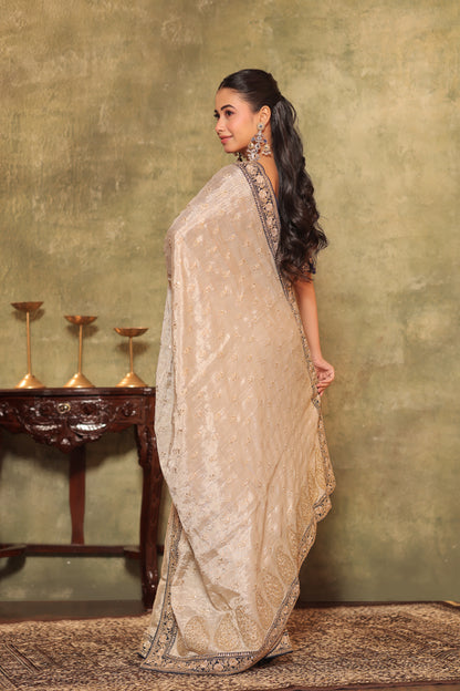 Tissue Saree with Hand-Embroidered Border