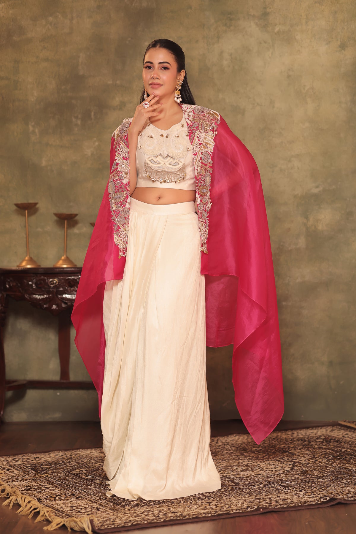 Ivory and Rani Pink Three-Piece Bridal Set