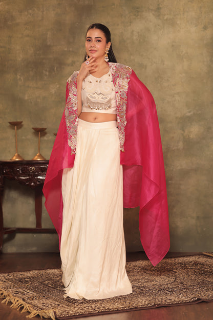 Ivory and Rani Pink Three-Piece Bridal Set