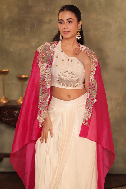 Ivory and Rani Pink Three-Piece Bridal Set