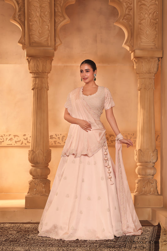 Light Pink Kardana Embroidered Lehenga Set