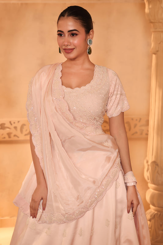 Light Pink Kardana Embroidered Lehenga Set