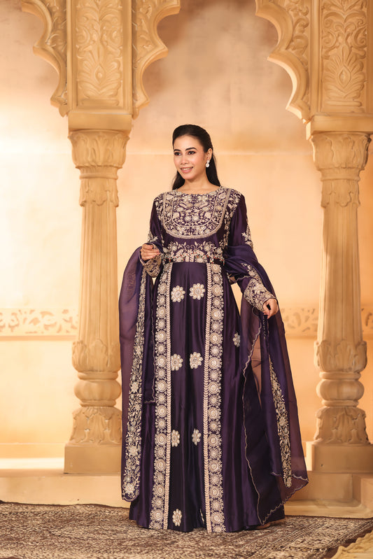 Deep Plum Embroidered Anarkali Set