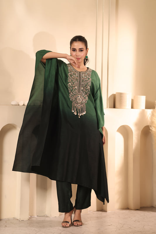 Emerald Ombre Bamboo Kaftan Dress