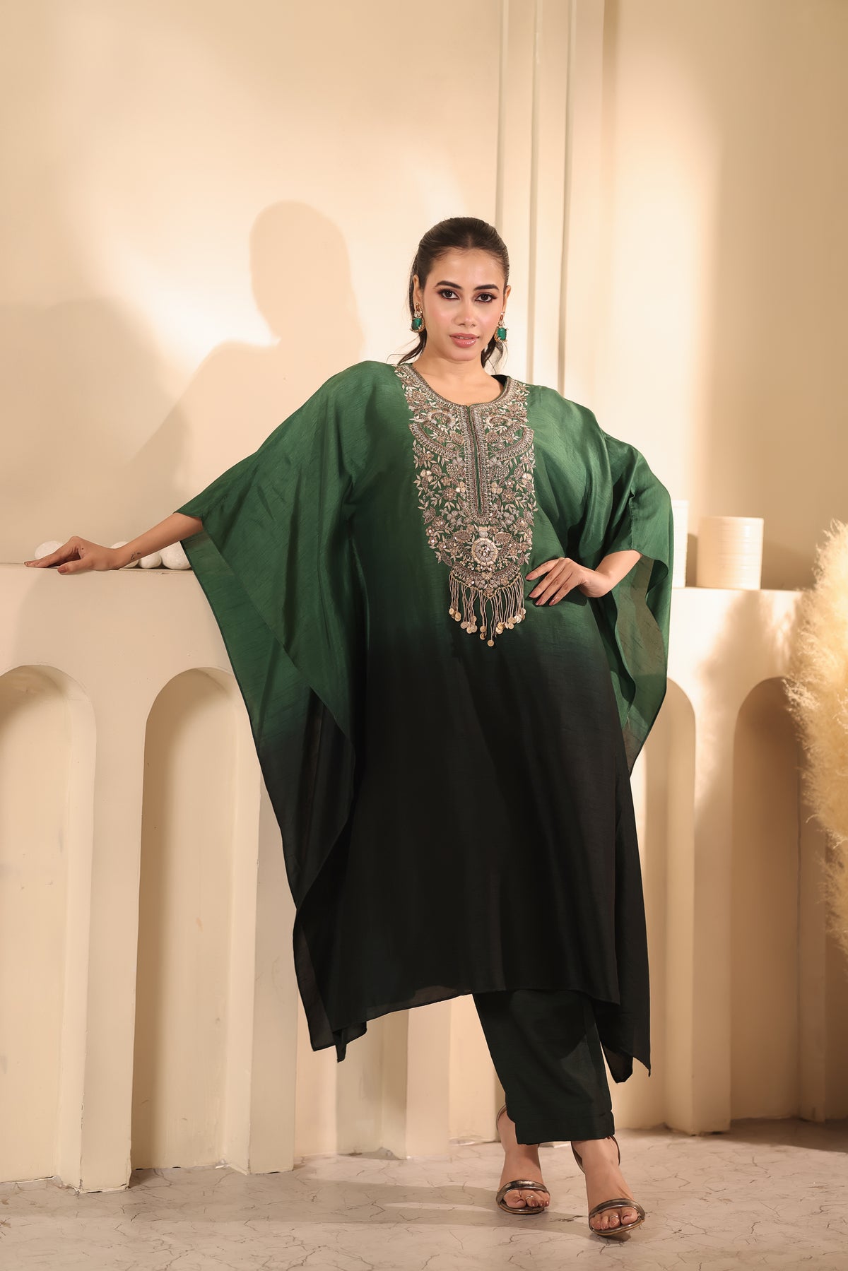 Emerald Ombre Bamboo Kaftan Dress
