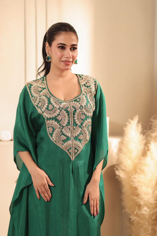Emerald Green Russian Silk Kaftan Set