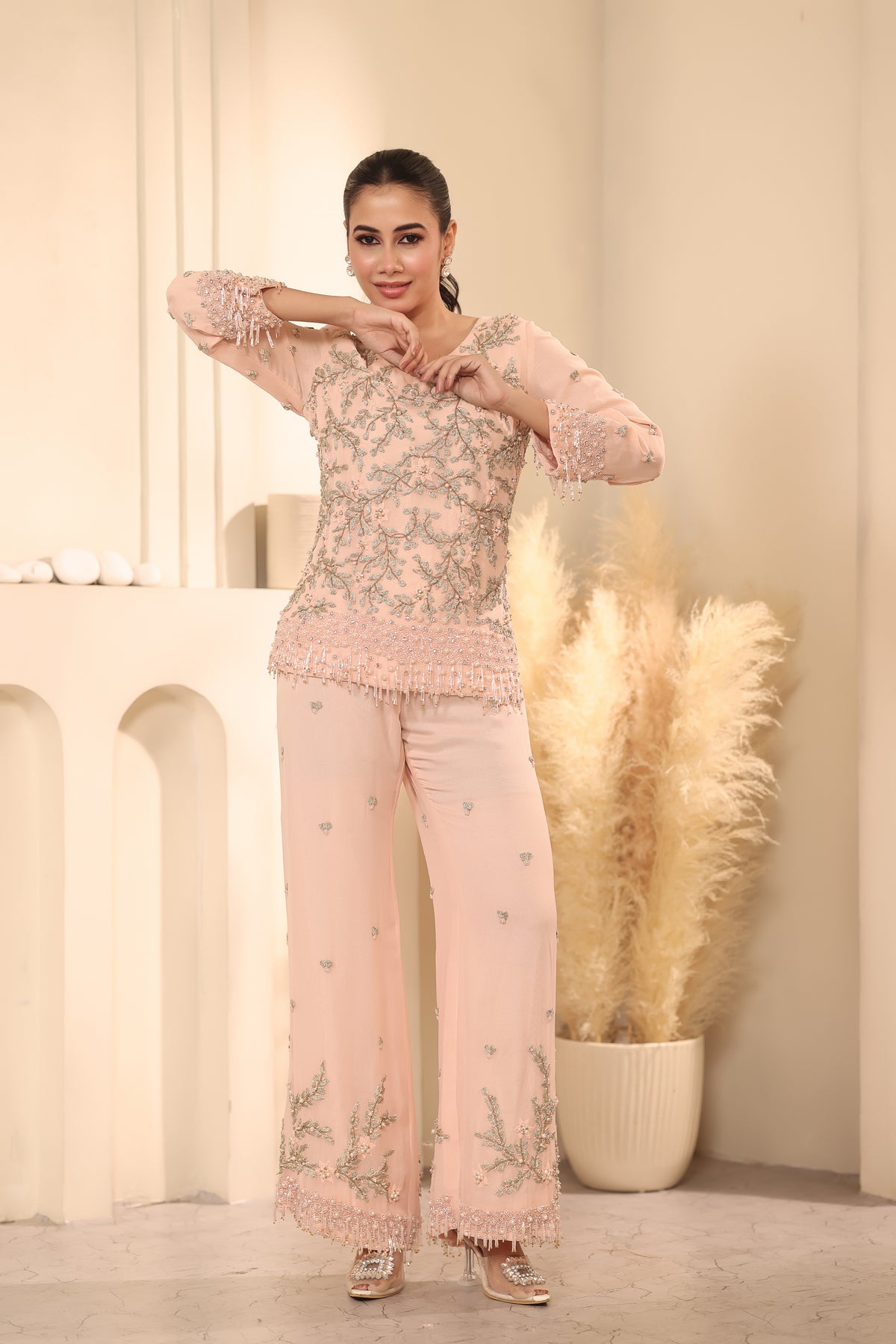 Baby Pink Embroidered Palazzo Set