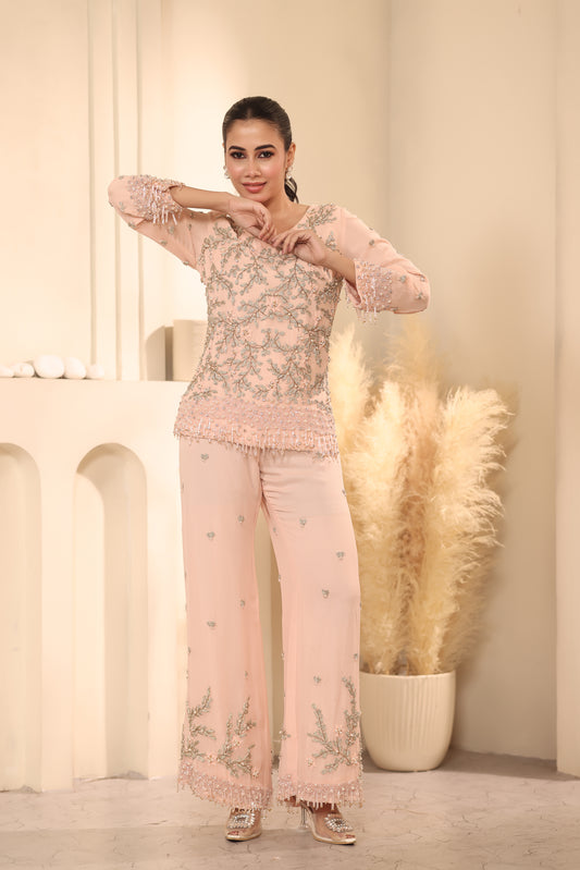 Baby Pink Embroidered Palazzo Set