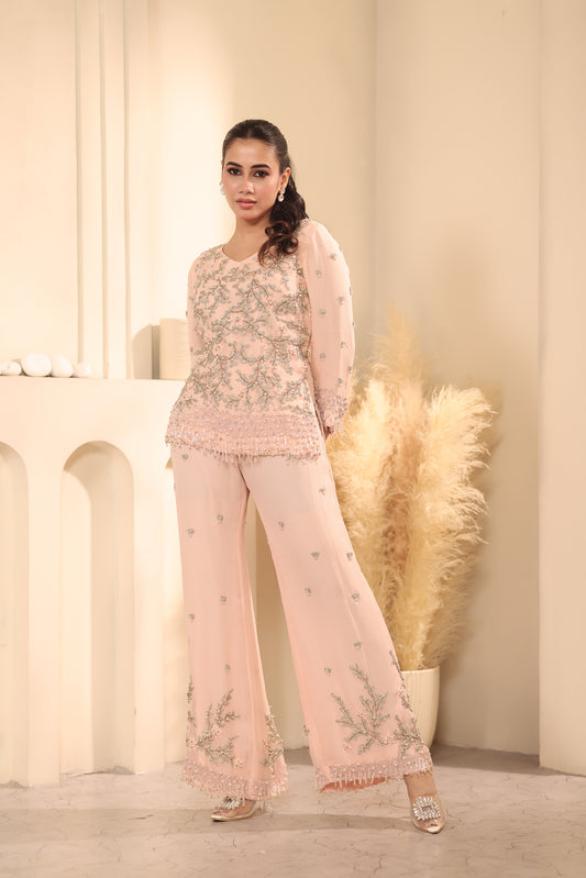 Baby Pink Embroidered Palazzo Set
