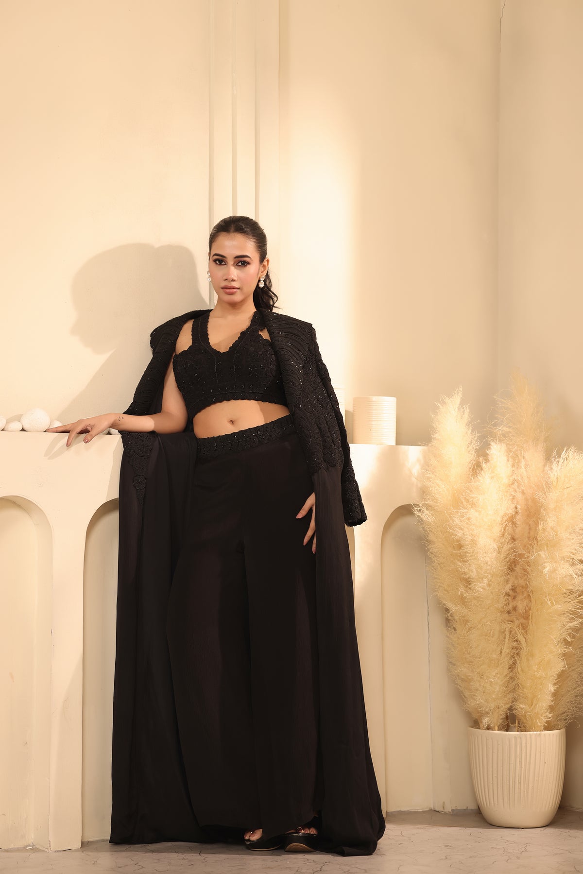 Black Embroidered Three-Piece Set